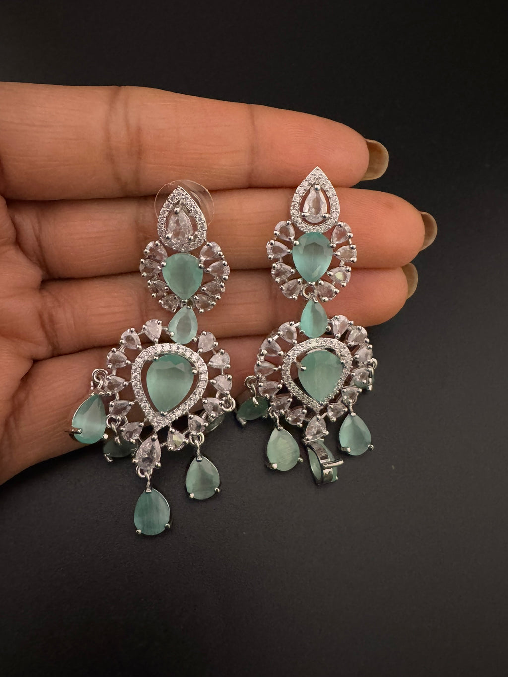 Premium Cubic Zirconia with Crystals and Stones is designer Inspired Statement Drop Dangle Long earring/Chand bali