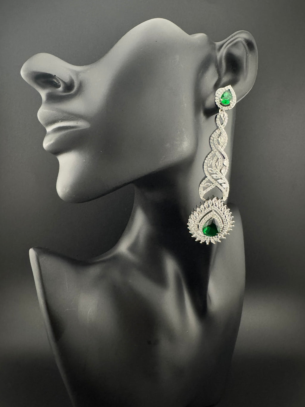 Premium Cubic Zirconia and Crystal stone in silver color is designer Inspired Statement Long earrings