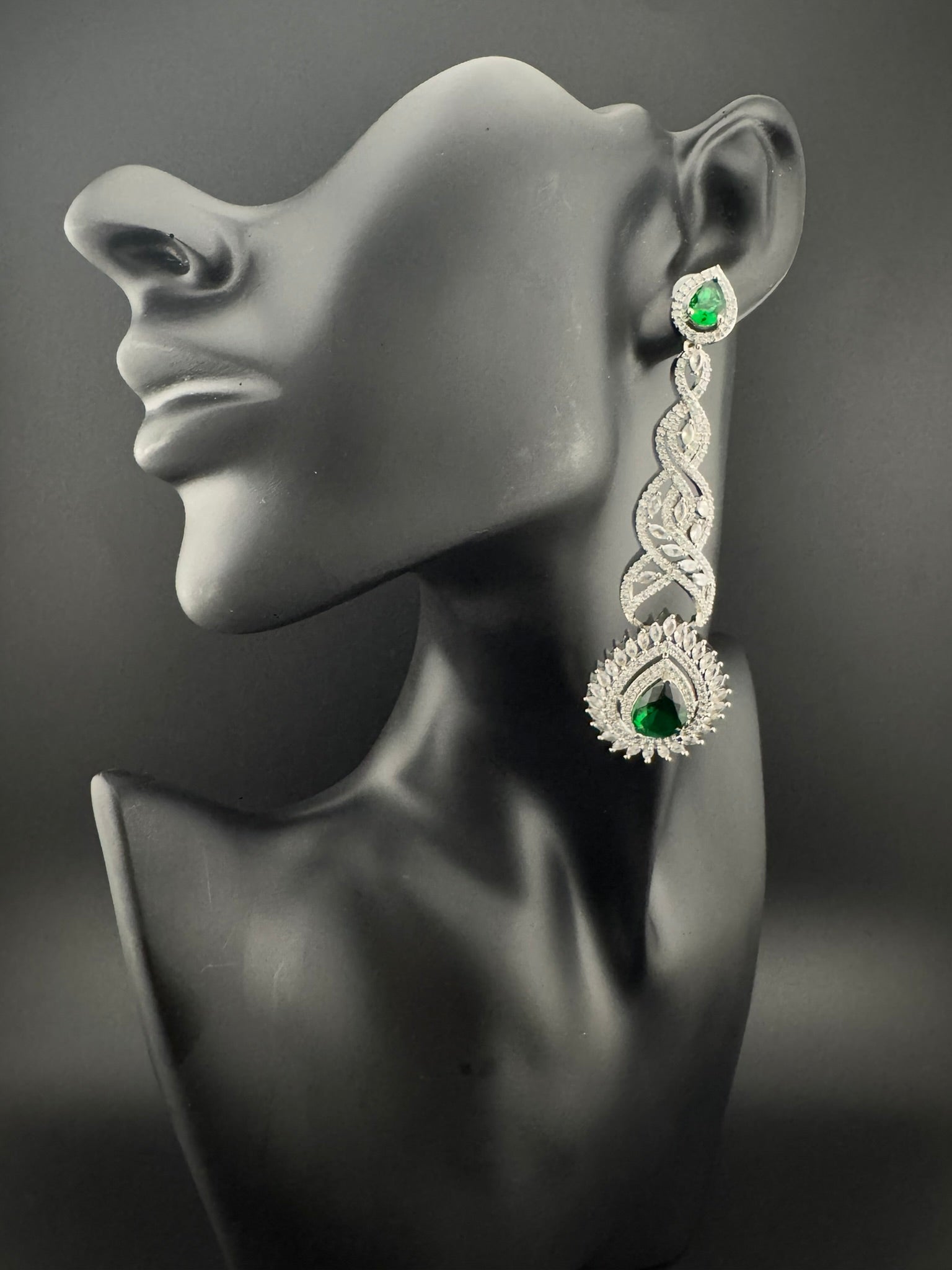 Premium Cubic Zirconia and Crystal stone in silver color is designer Inspired Statement Long earrings