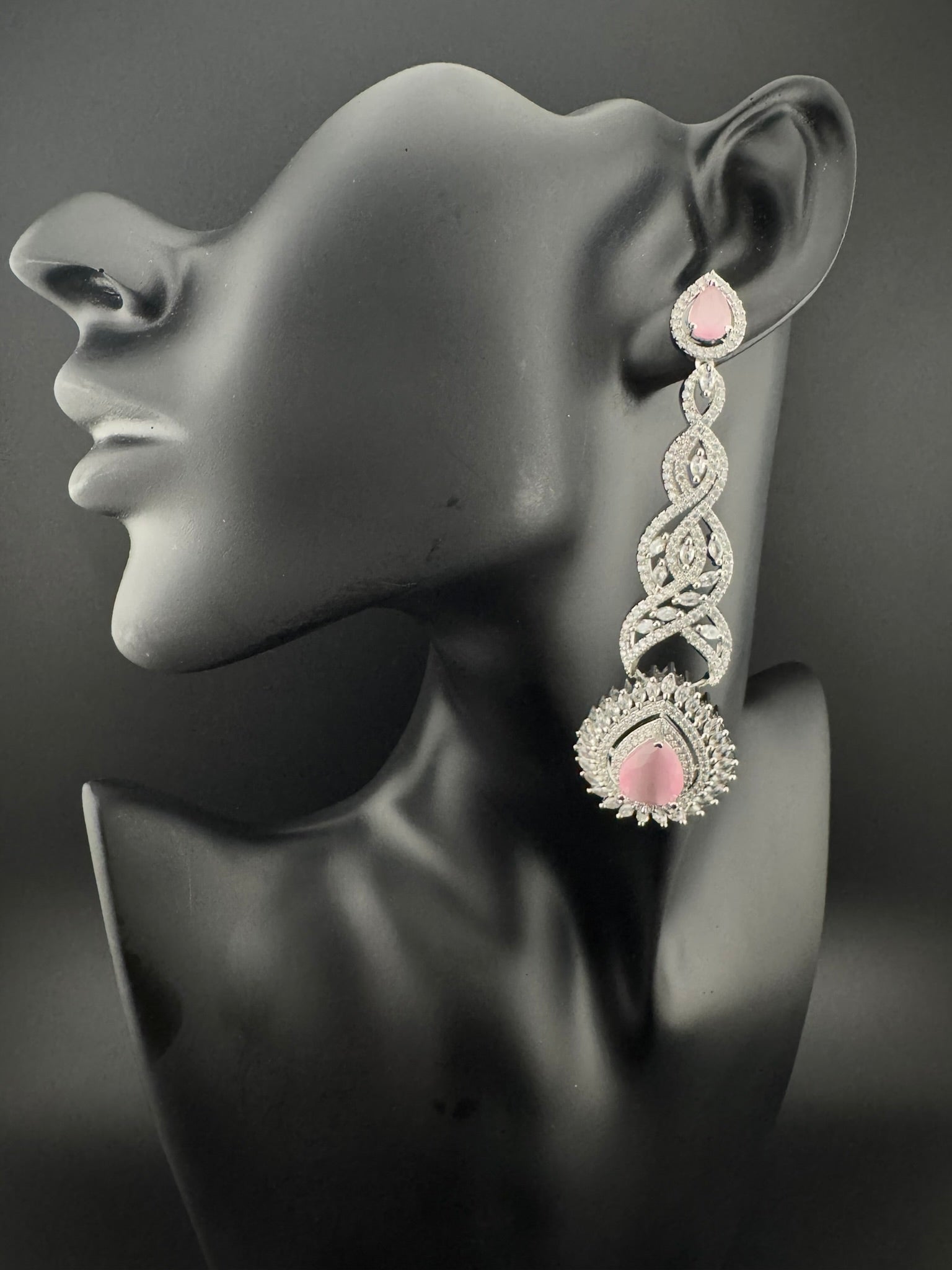 Premium Cubic Zirconia and Crystal stone in silver color is designer Inspired Statement Long earrings