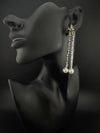 Premium silver color Cubic Zirconia Dangle long earrings with Crystal and Pearls is designer Statement long earrings