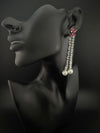Premium silver color Cubic Zirconia Dangle long earrings with Crystal and Pearls is designer Statement long earrings