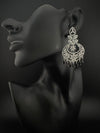 Premium Cubic Zirconia Chandelier chandbali earrings in Crystal stones in silver polish, Long earrings