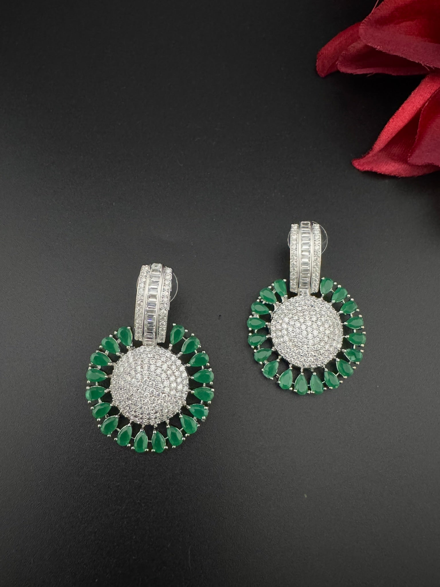 Premium Nano Setting Cubic Zirconia Chandelier earrings in Crystal stones in silver color Statement earrings