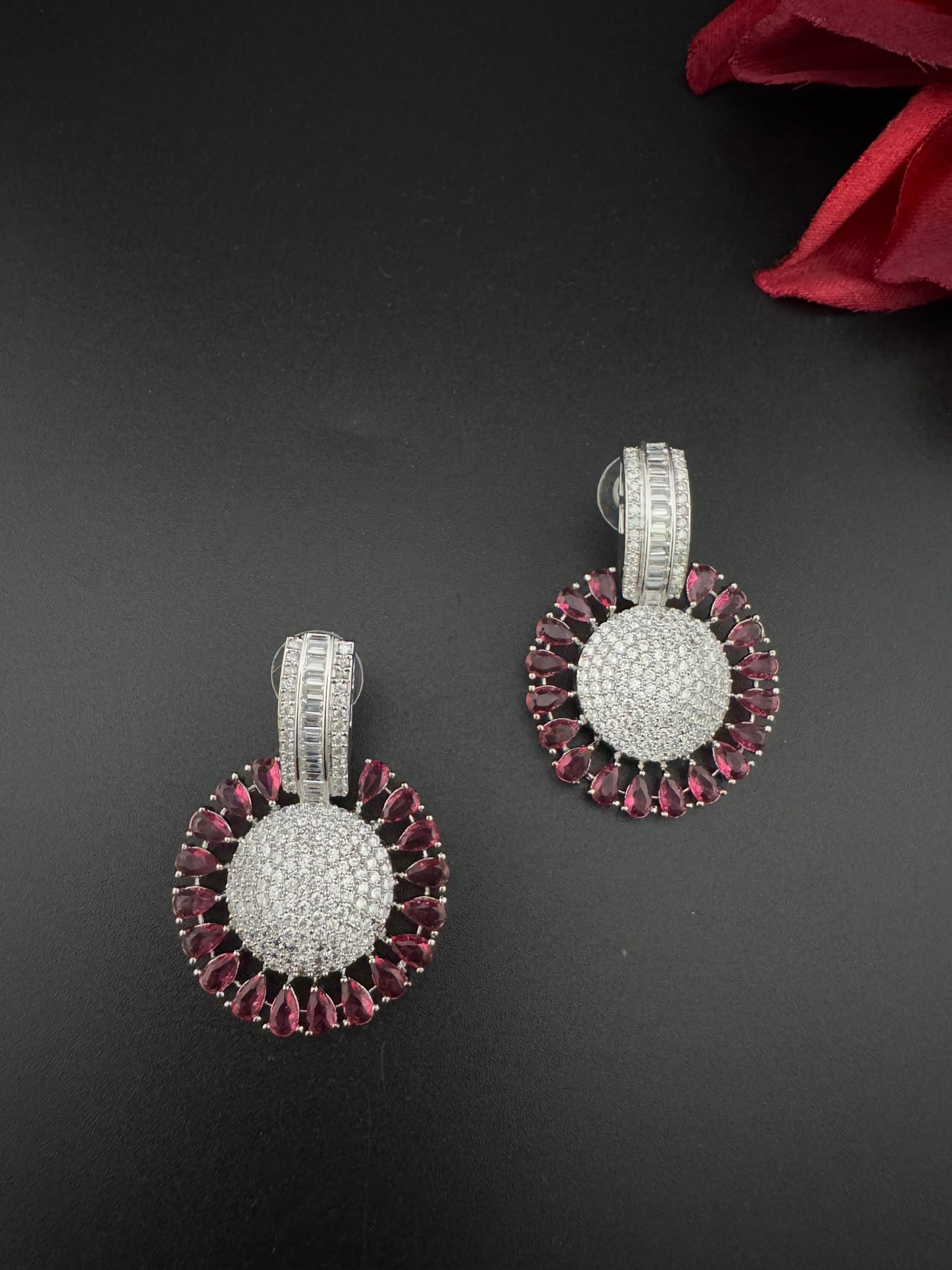 Premium Nano Setting Cubic Zirconia Chandelier earrings in Crystal stones in silver color Statement earrings