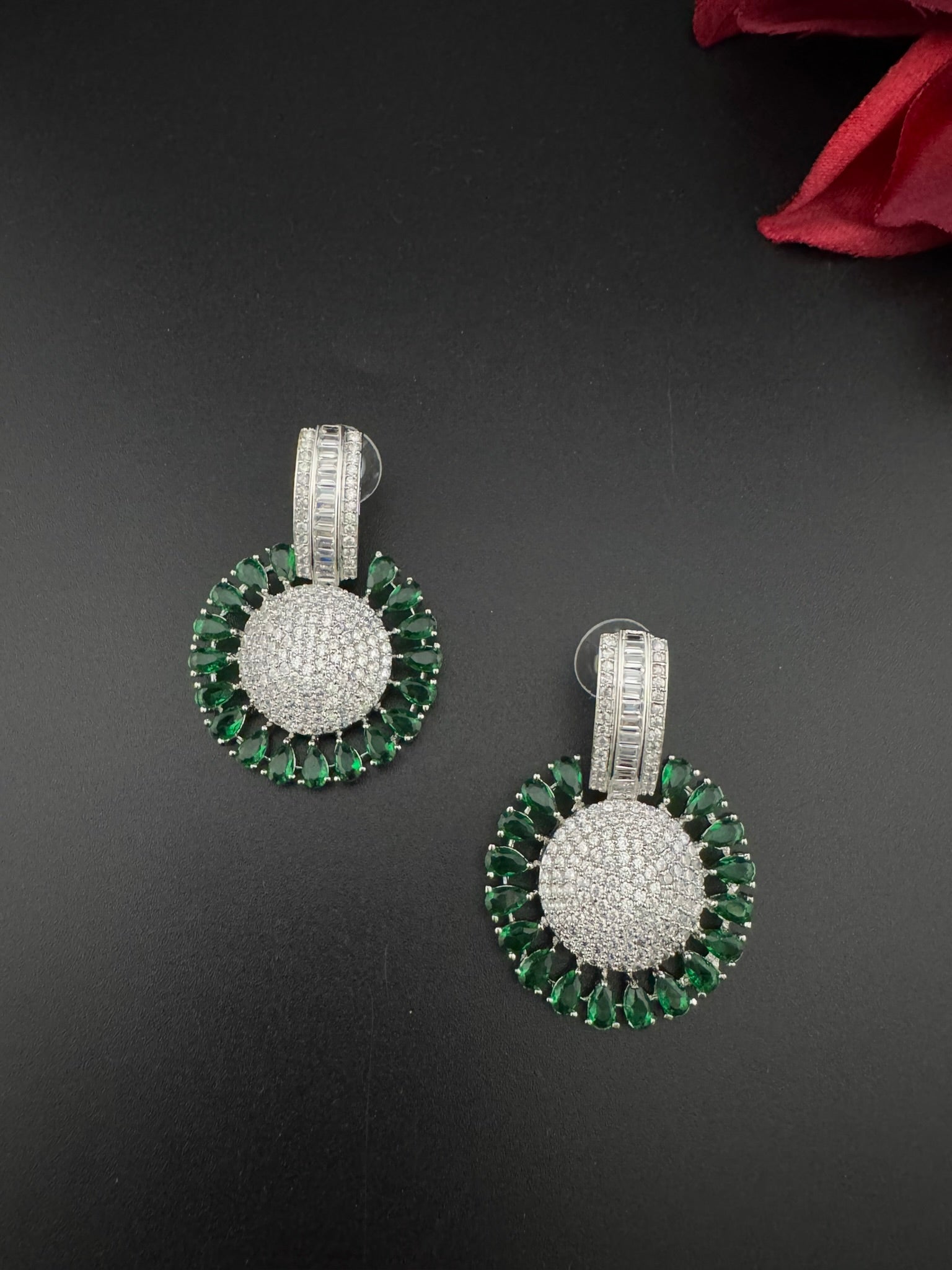 Premium Nano Setting Cubic Zirconia Chandelier earrings in Crystal stones in silver color Statement earrings