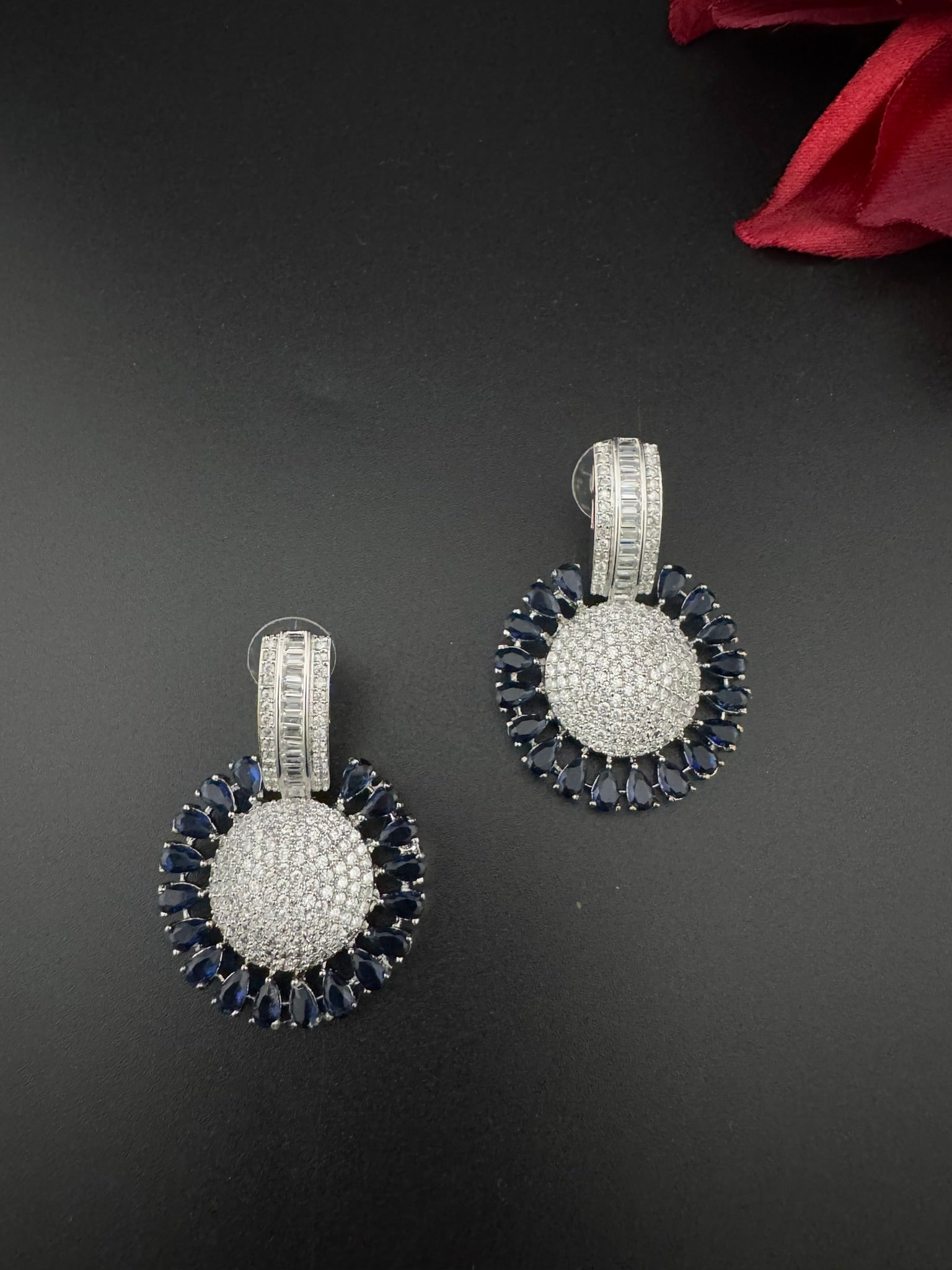Premium Nano Setting Cubic Zirconia Chandelier earrings in Crystal stones in silver color Statement earrings