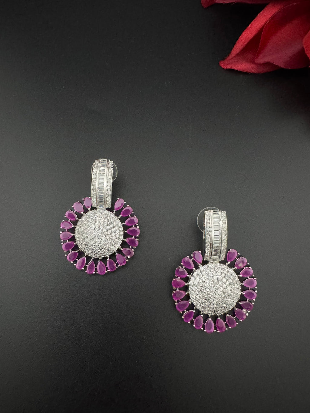 Premium Nano Setting Cubic Zirconia Chandelier earrings in Crystal stones in silver color Statement earrings