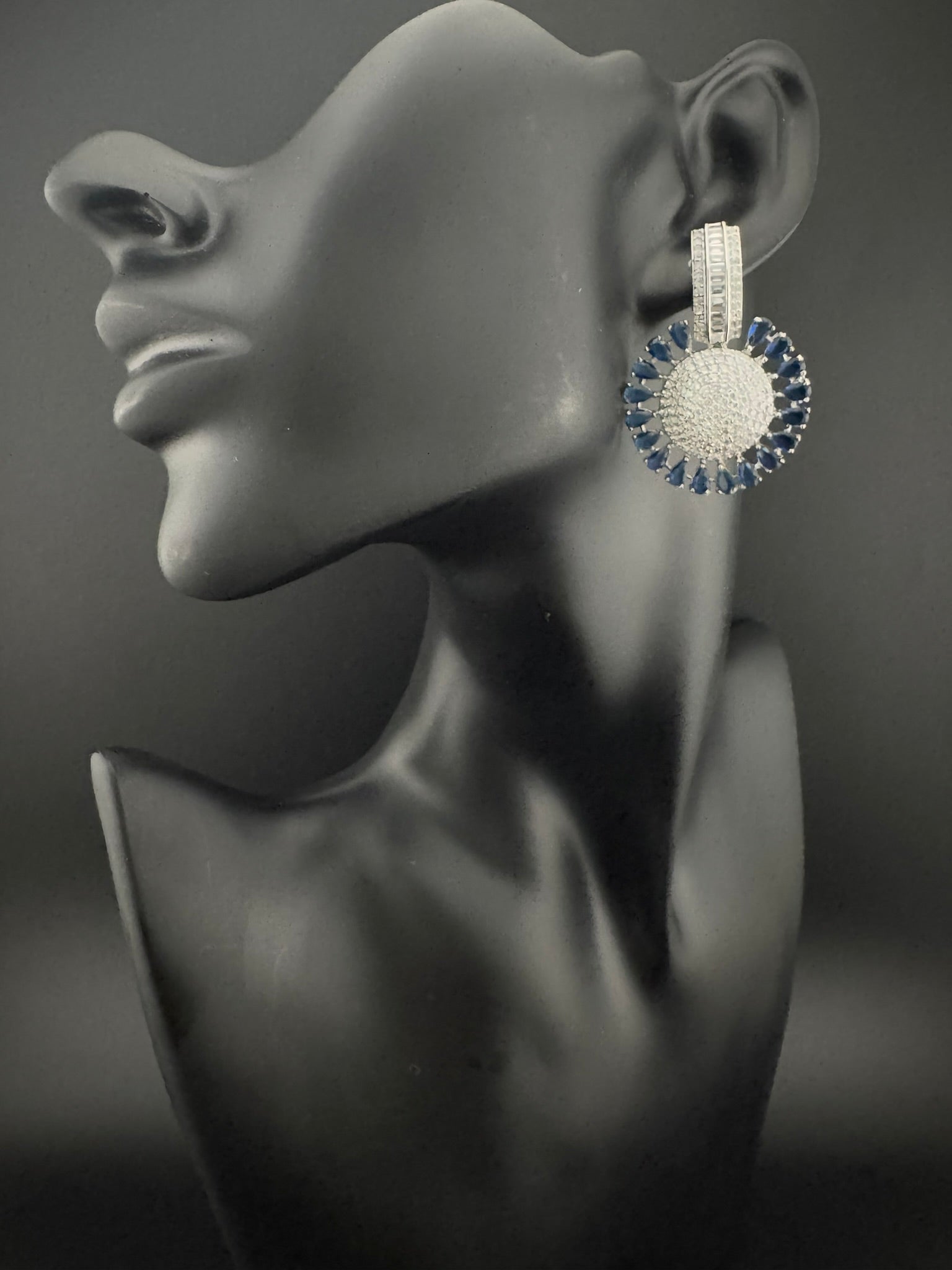 Premium Nano Setting Cubic Zirconia Chandelier earrings in Crystal stones in silver color Statement earrings