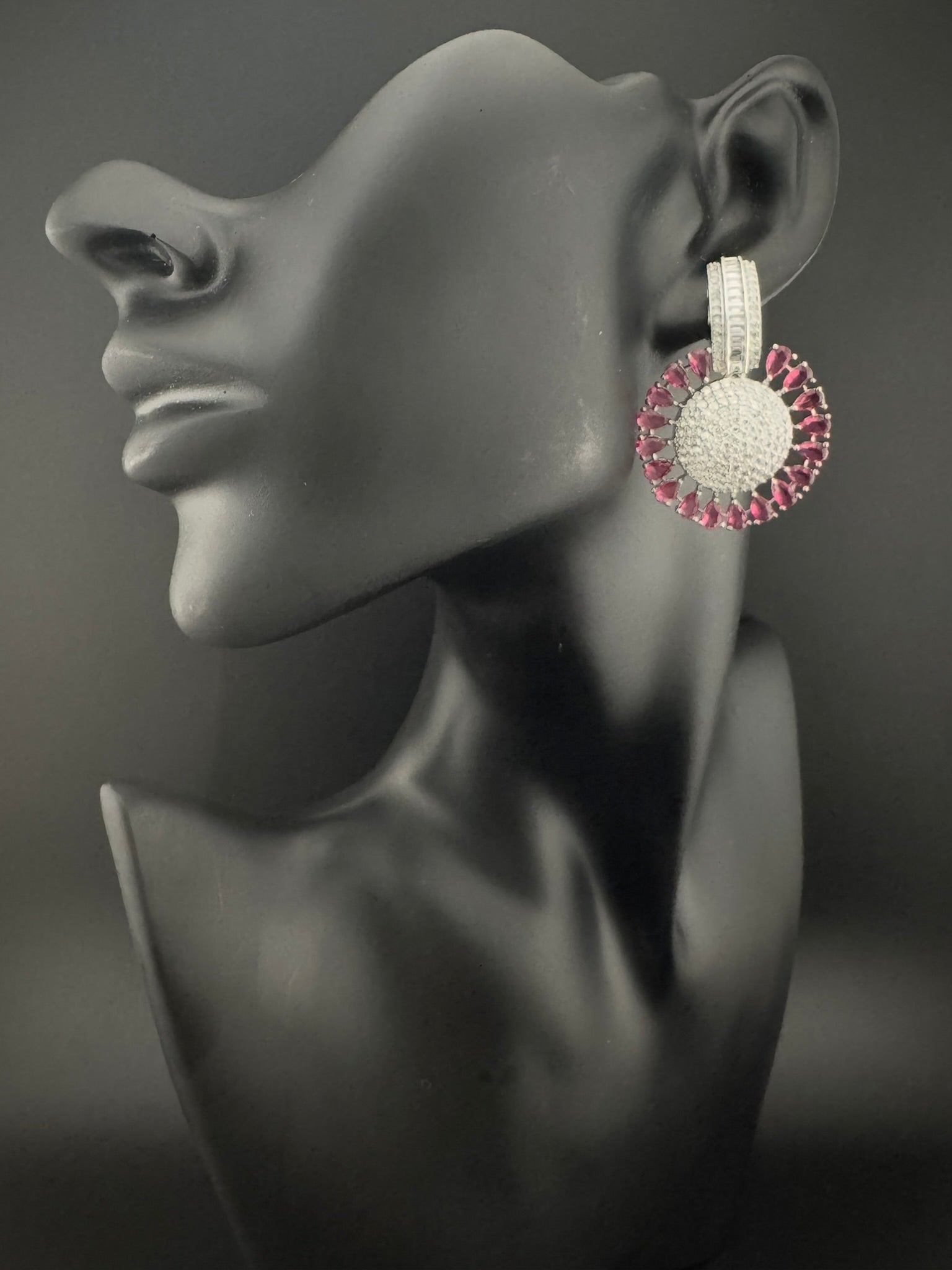 Premium Nano Setting Cubic Zirconia Chandelier earrings in Crystal stones in silver color Statement earrings