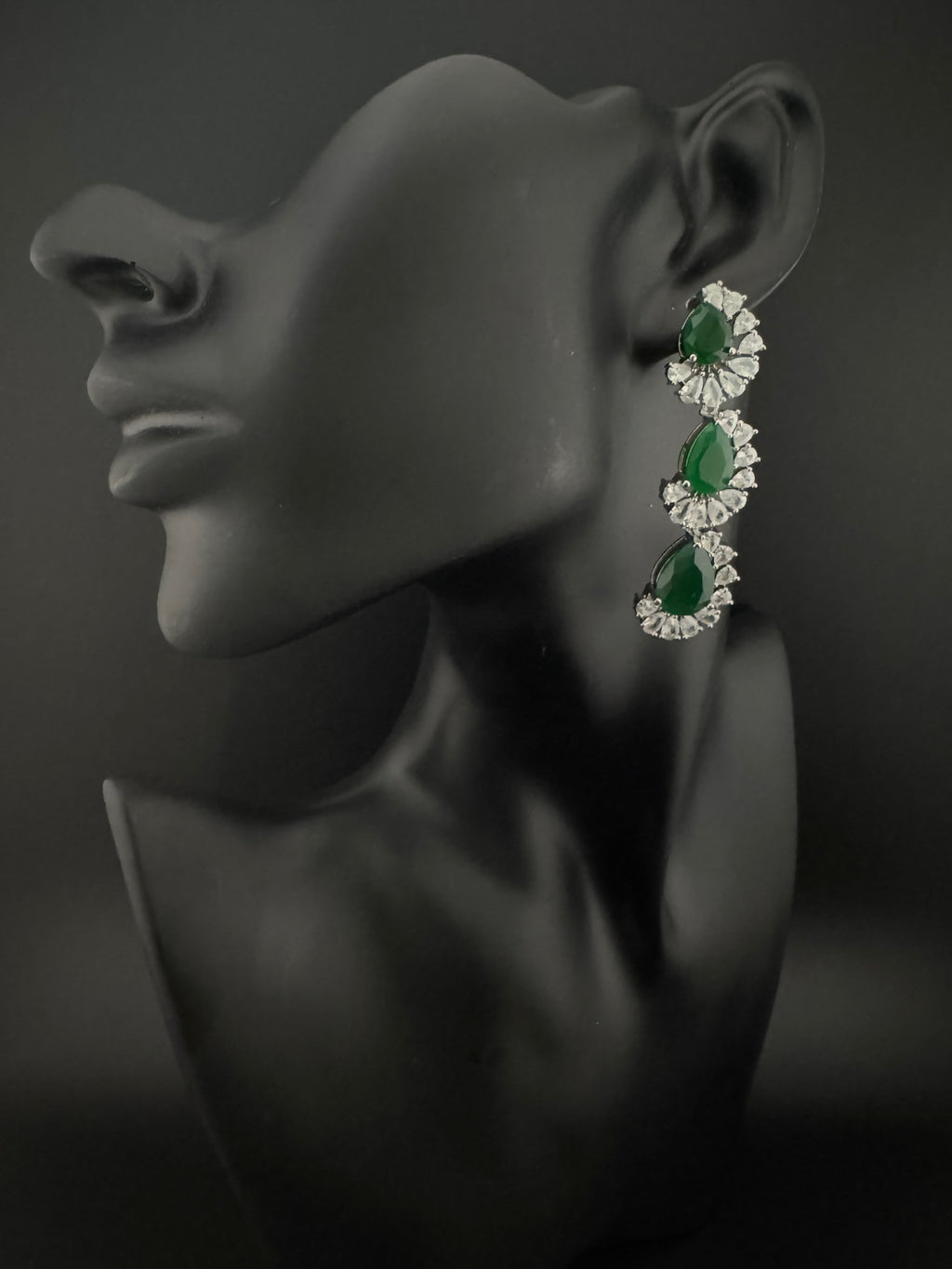 Premium Cubic Zirconia and Crystal stone in silver color Statement Long earrings