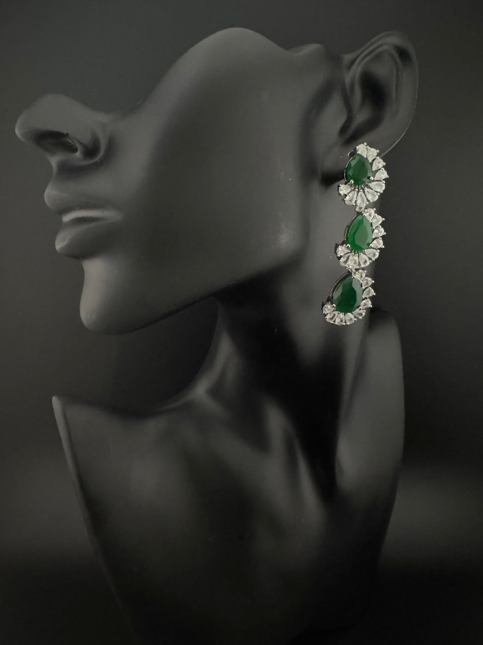 Premium Cubic Zirconia and Crystal stone in silver color Statement Long earrings