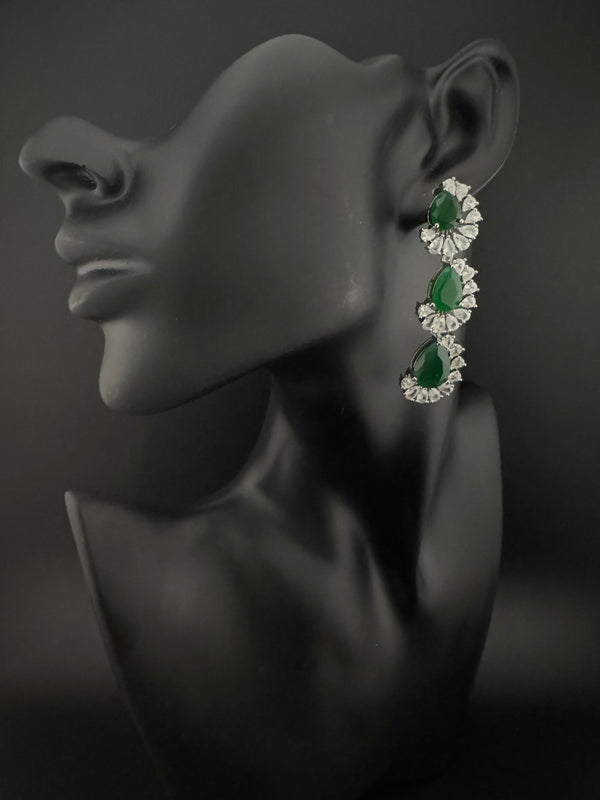 Premium Cubic Zirconia and Crystal stone in silver color Statement Long earrings