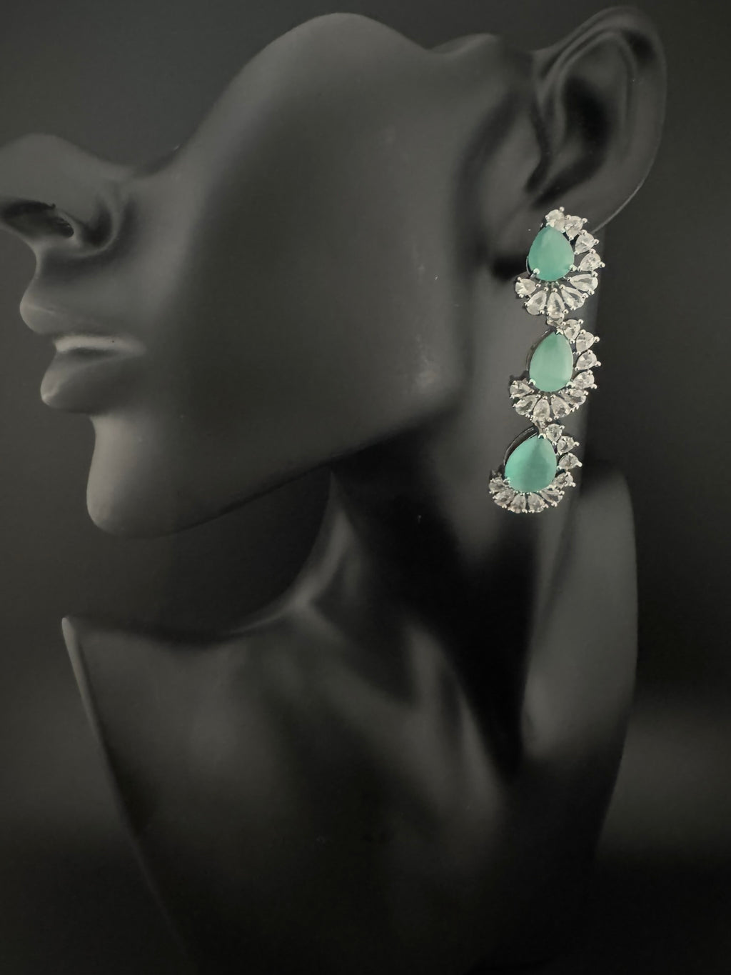 Premium Cubic Zirconia and Crystal stone in silver color Statement Long earrings