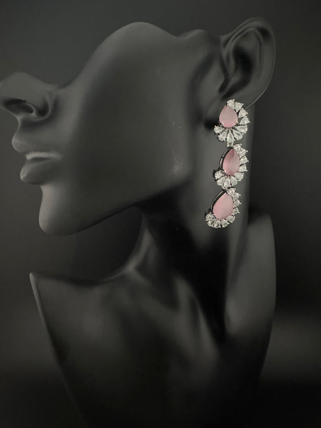 Premium Cubic Zirconia and Crystal stone in silver color Statement Long earrings