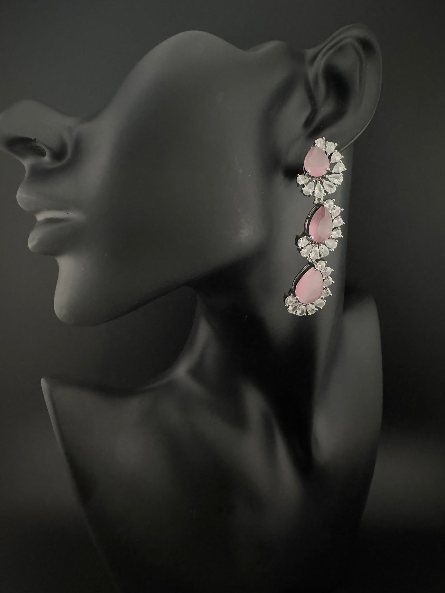 Premium Cubic Zirconia and Crystal stone in silver color Statement Long earrings