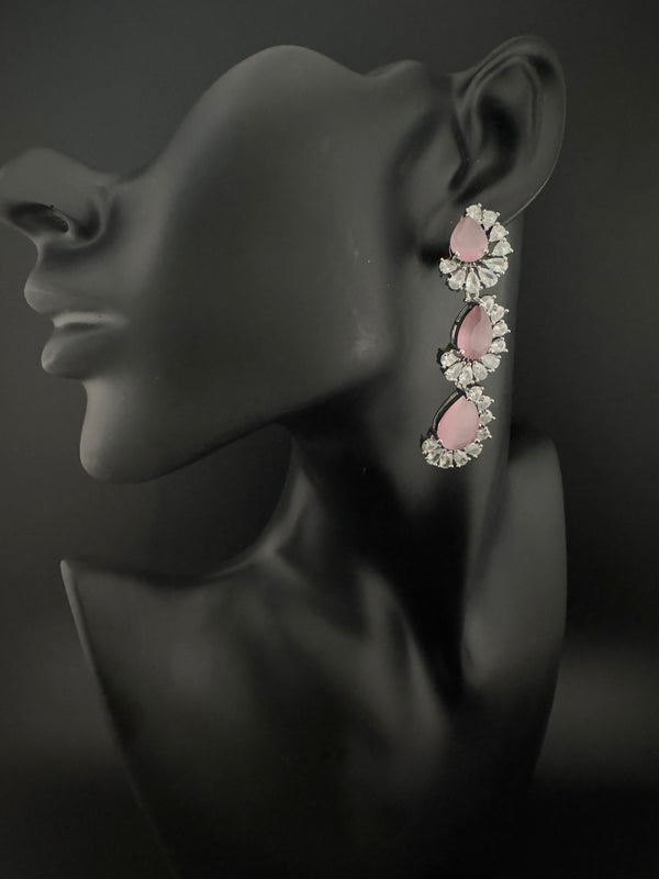 Premium Cubic Zirconia and Crystal stone in silver color Statement Long earrings