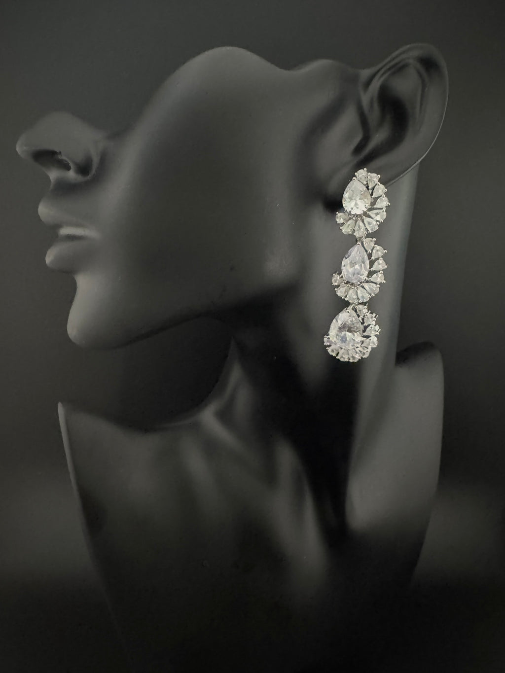 Premium Cubic Zirconia and Crystal stone in silver color Statement Long earrings