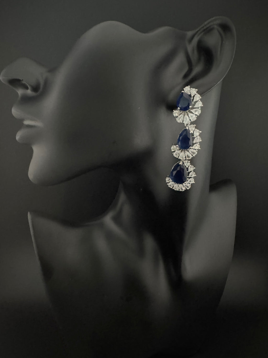 Premium Cubic Zirconia and Crystal stone in silver color Statement Long earrings