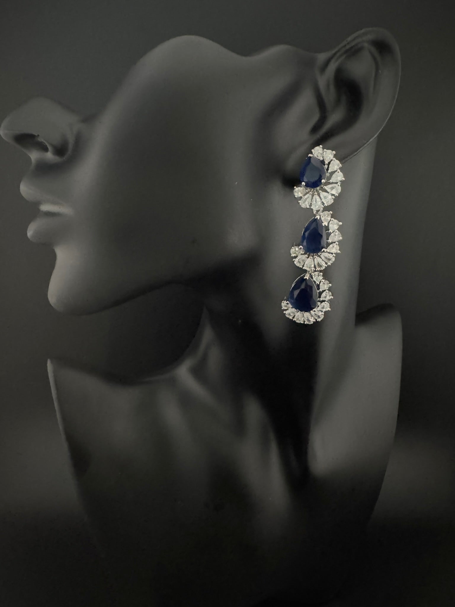 Premium Cubic Zirconia and Crystal stone in silver color Statement Long earrings