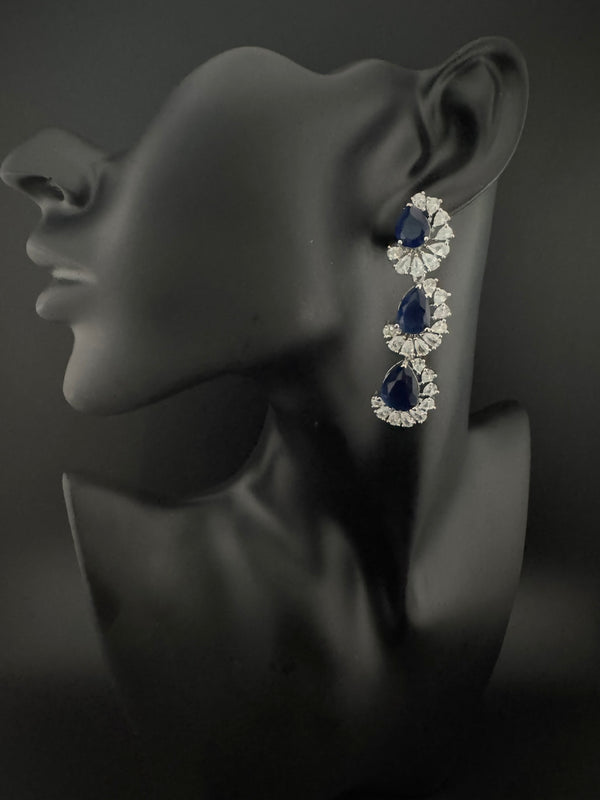 Premium Cubic Zirconia and Crystal stone in silver color Statement Long earrings