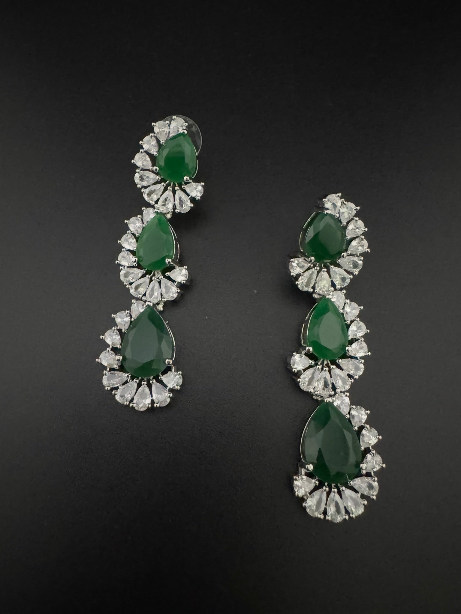 Premium Cubic Zirconia and Crystal stone in silver color Statement Long earrings