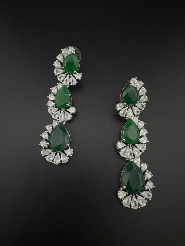 Premium Cubic Zirconia and Crystal stone in silver color Statement Long earrings