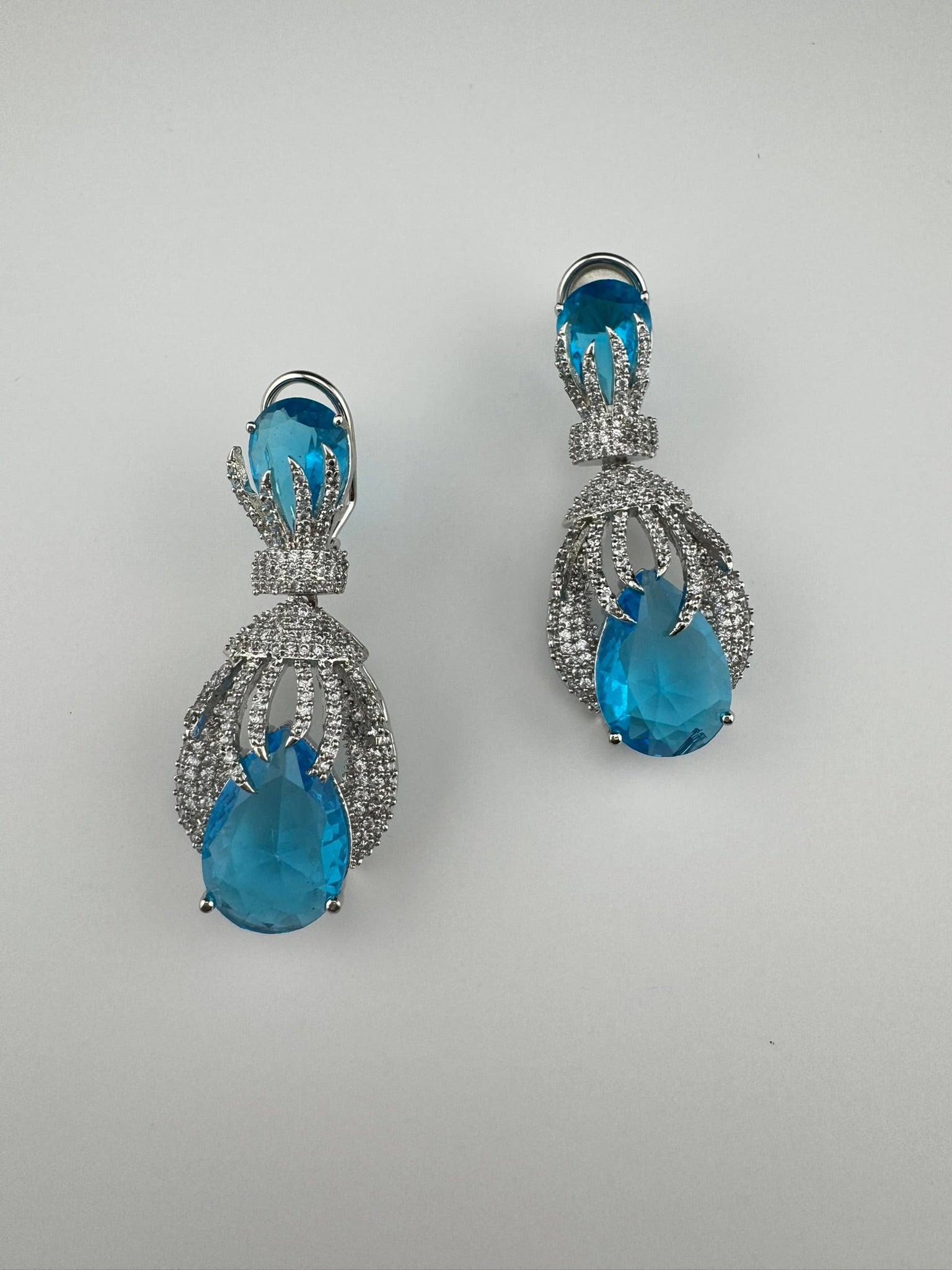 Premium Nano Setting Cubic Zirconia Chandelier earrings with Black Stone