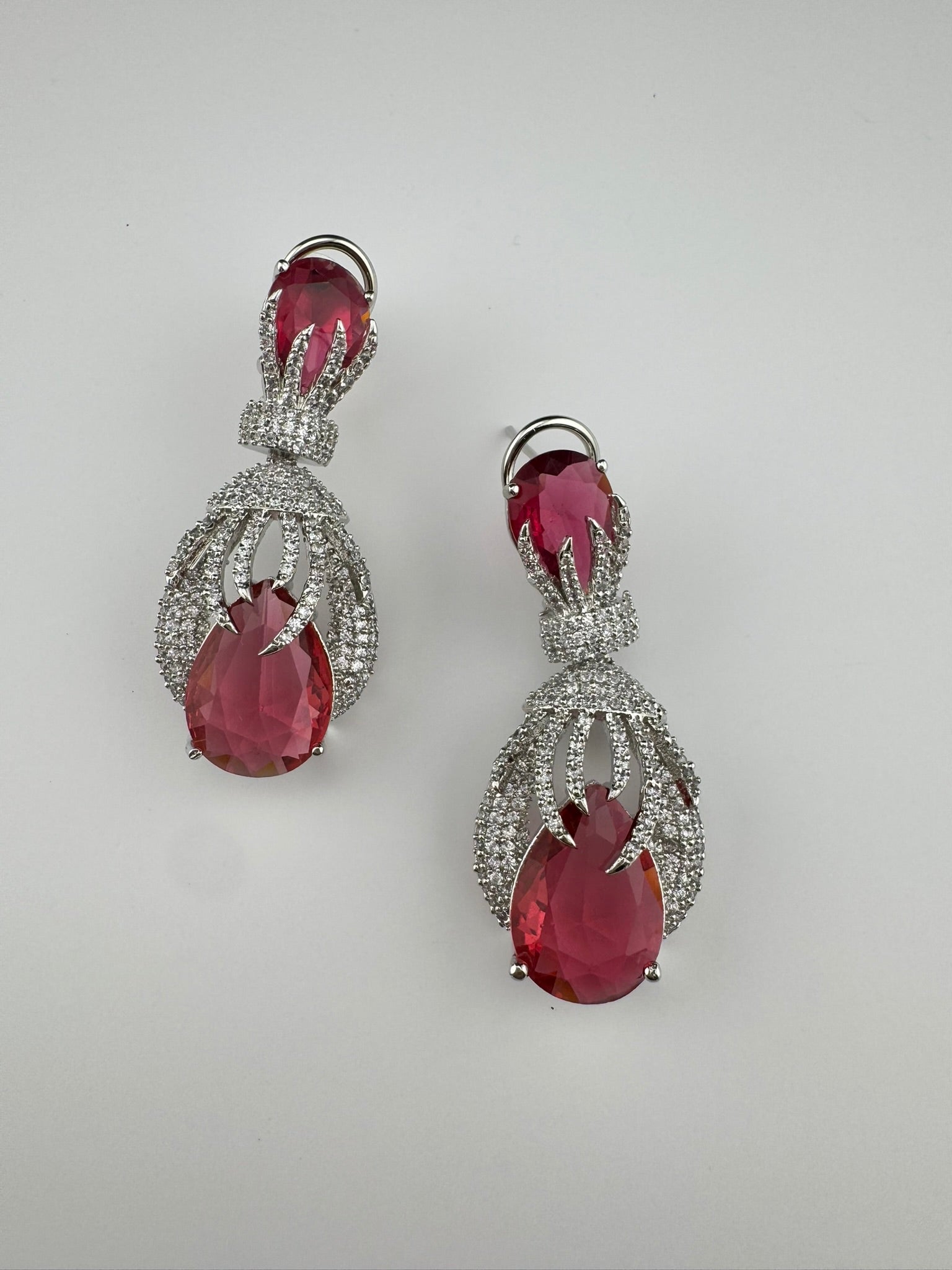 Premium Nano Setting Cubic Zirconia Chandelier earrings with Black Stone