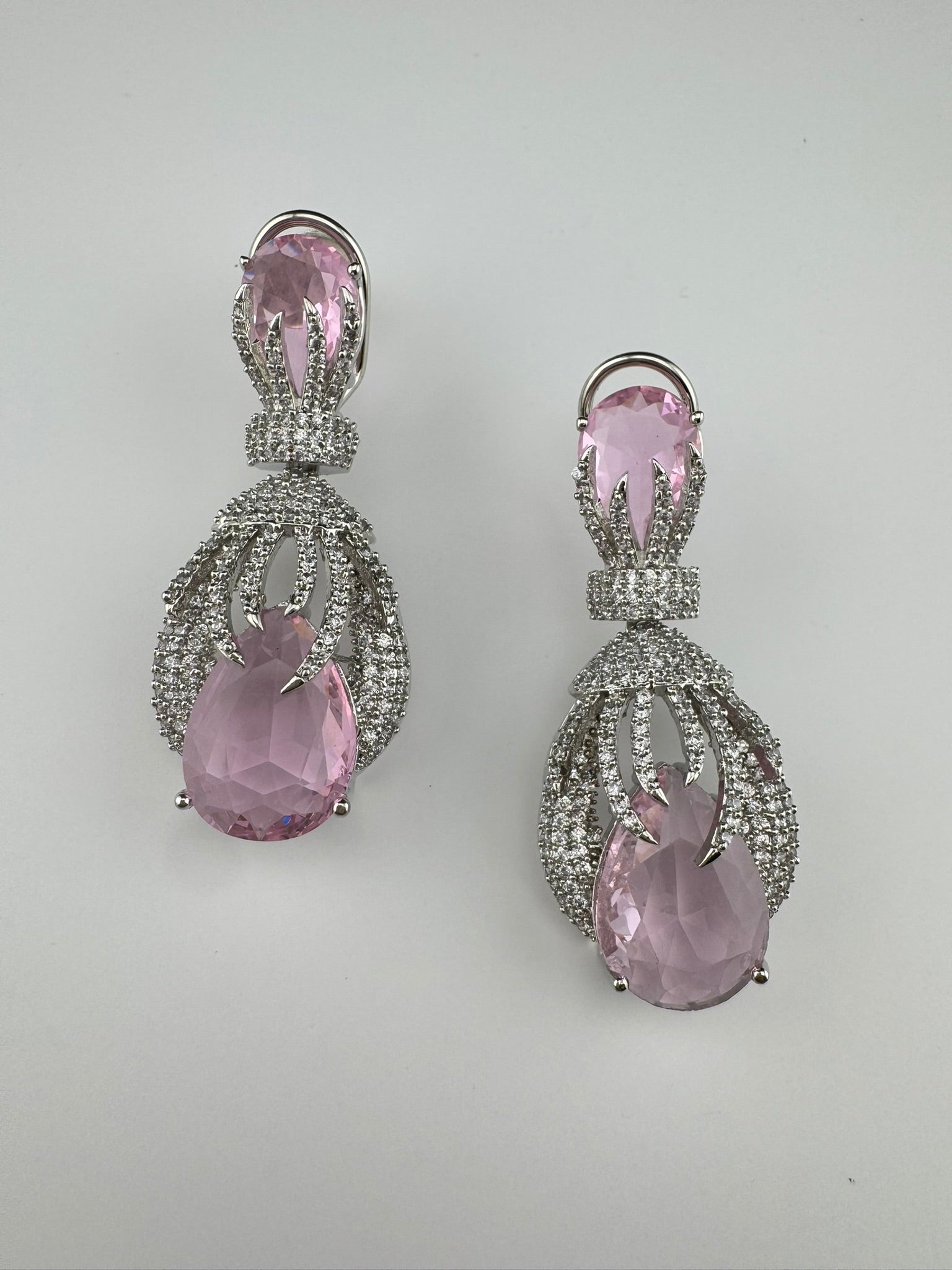 Premium Nano Setting Cubic Zirconia Chandelier earrings with Black Stone