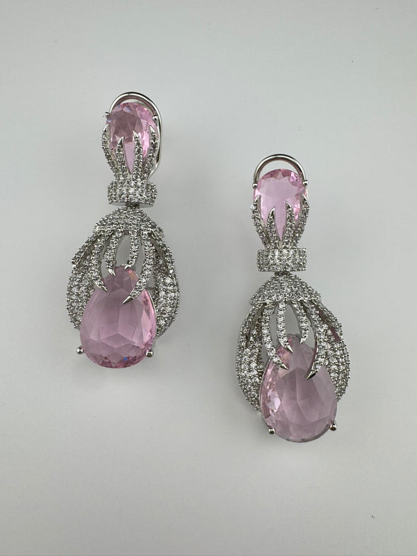 Premium Nano Setting Cubic Zirconia Chandelier earrings with Black Stone