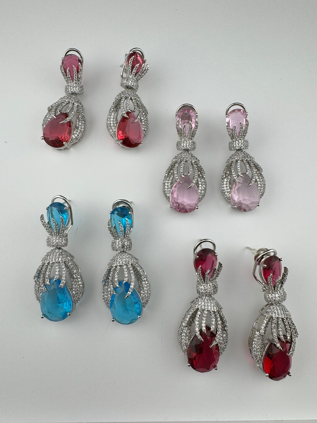 Premium Nano Setting Cubic Zirconia Chandelier earrings with Black Stone