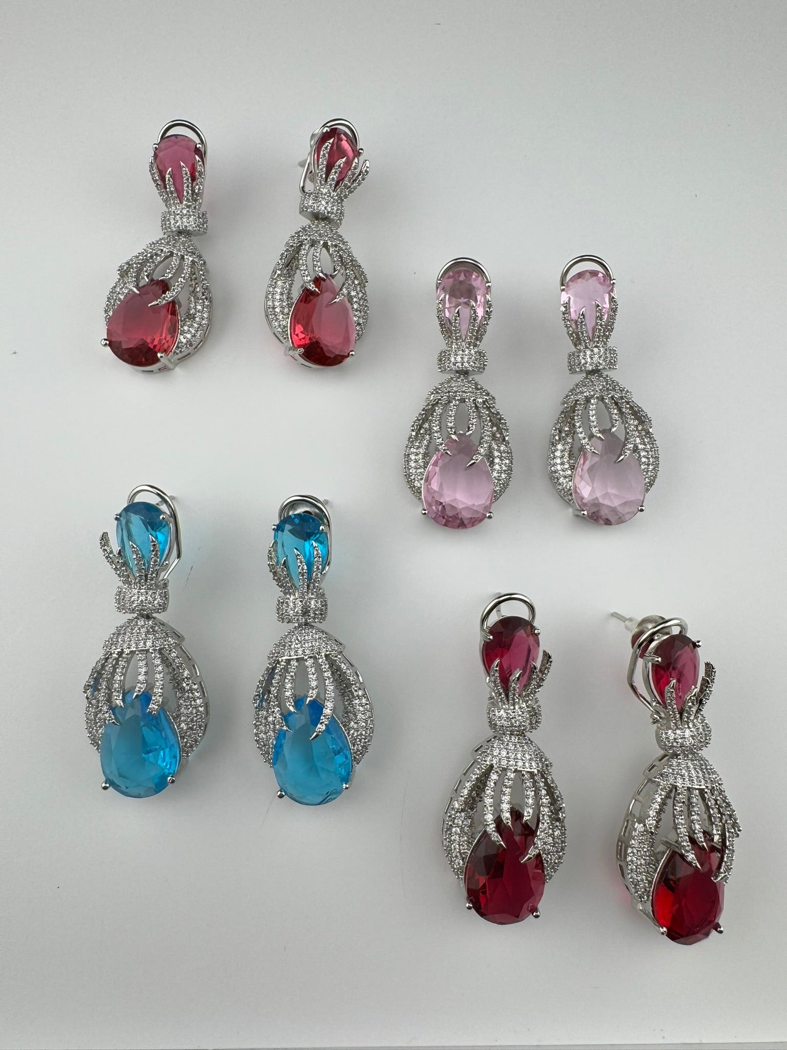 Premium Nano Setting Cubic Zirconia Chandelier earrings with Black Stone