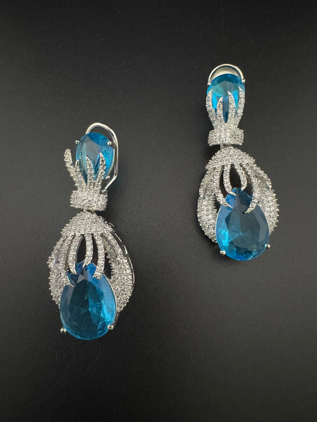 Premium Nano Setting Cubic Zirconia Chandelier earrings with Black Stone