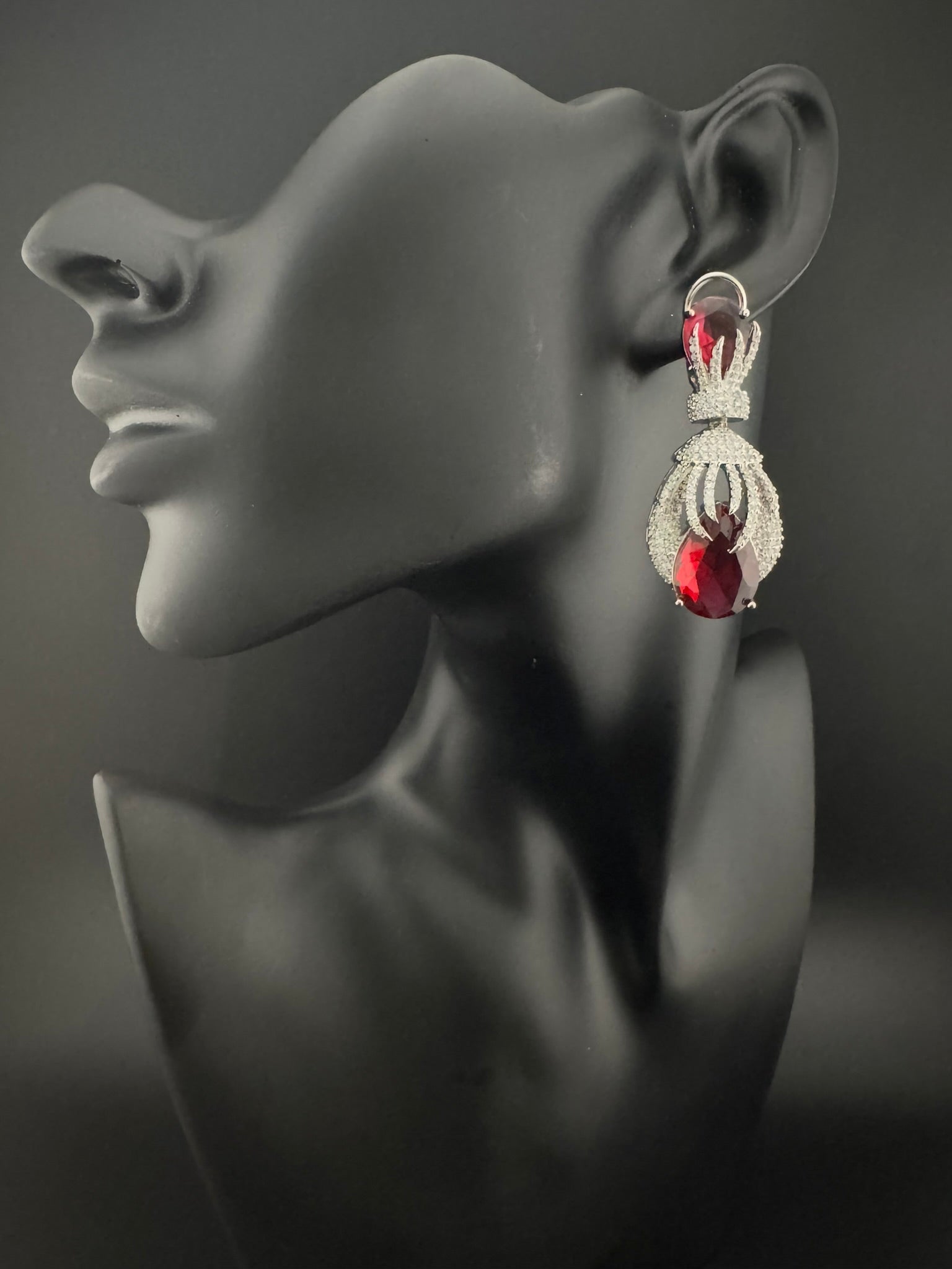 Premium Nano Setting Cubic Zirconia Chandelier earrings with Black Stone