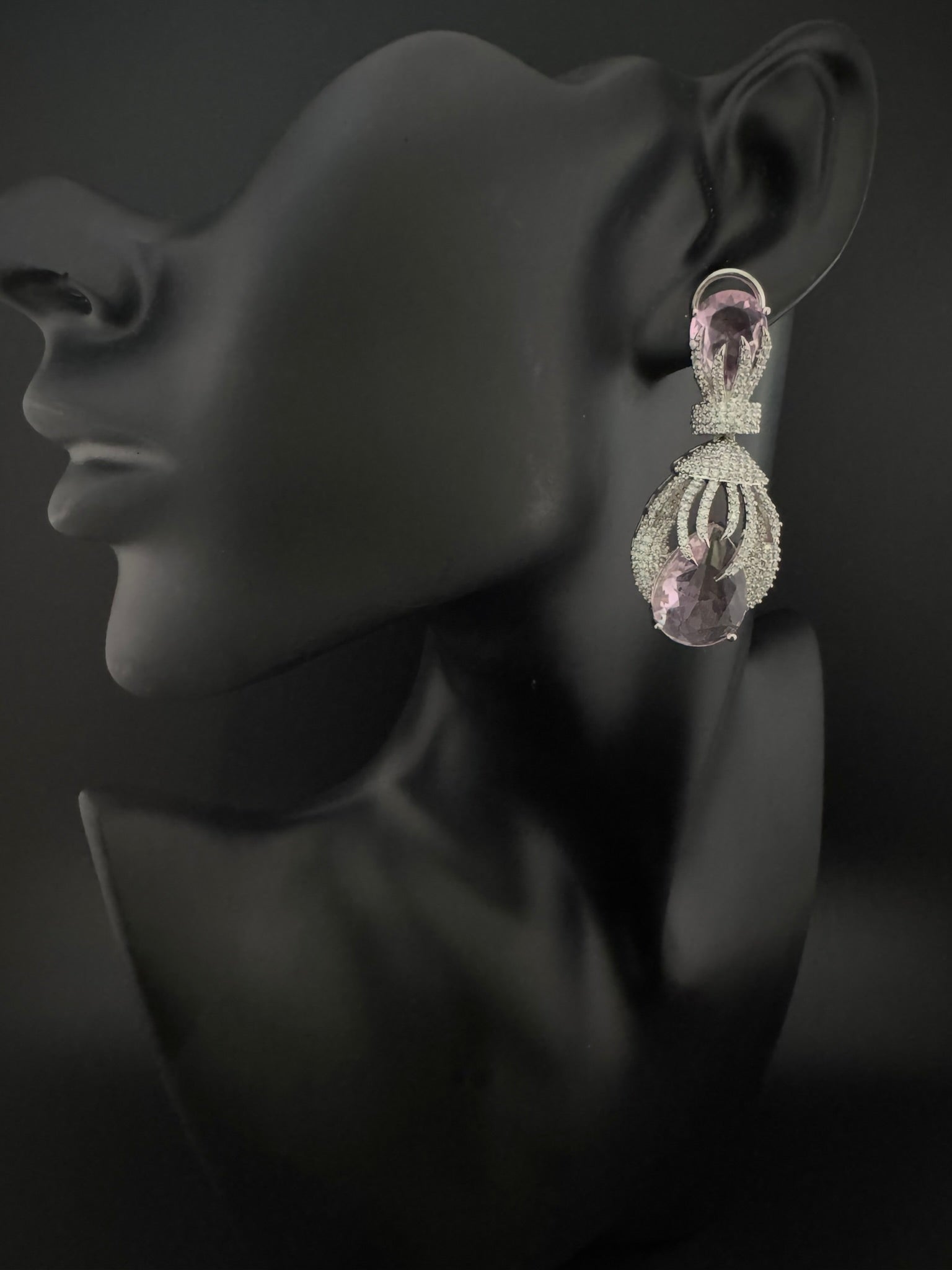 Premium Nano Setting Cubic Zirconia Chandelier earrings with Black Stone