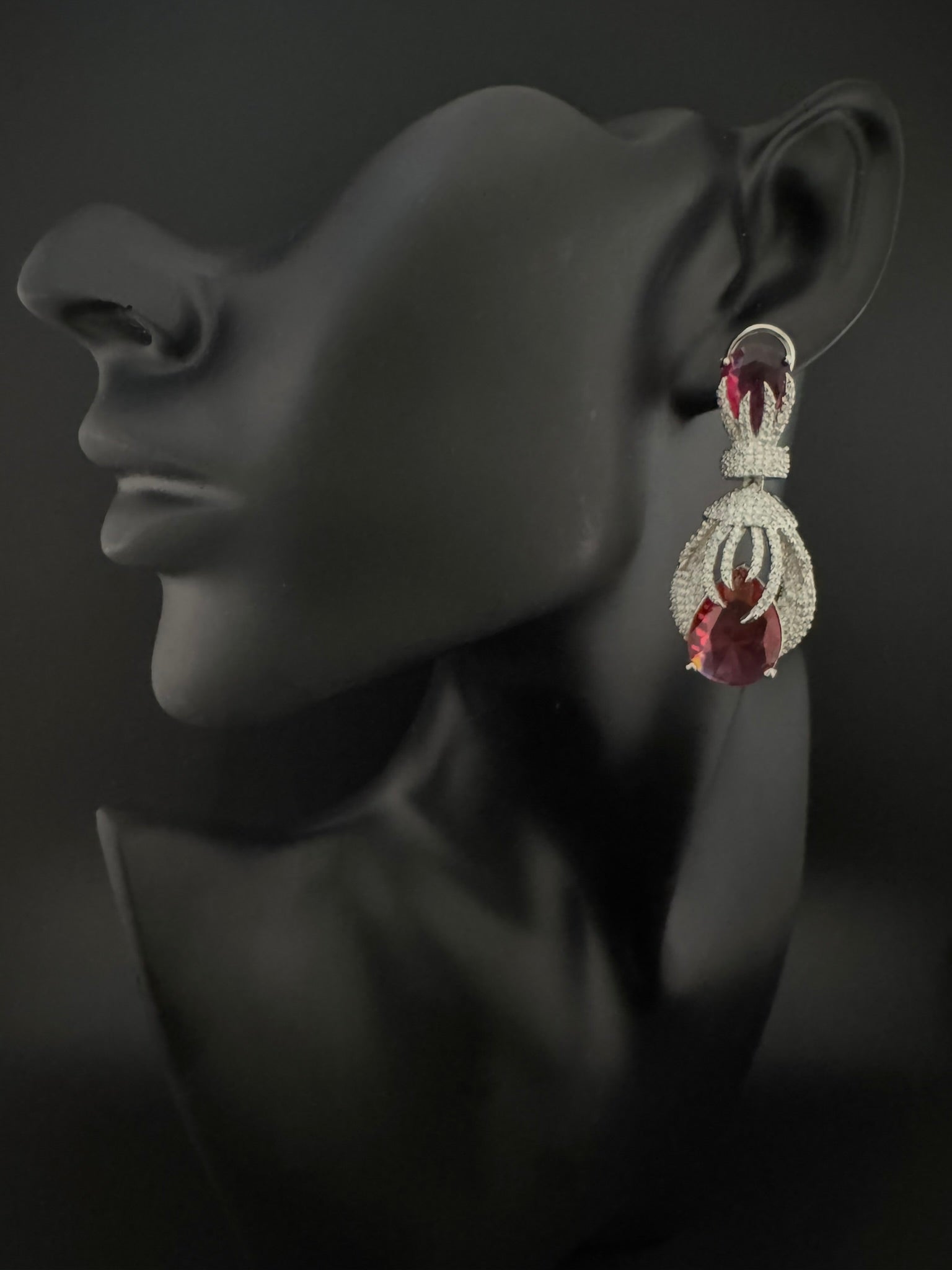 Premium Nano Setting Cubic Zirconia Chandelier earrings with Black Stone