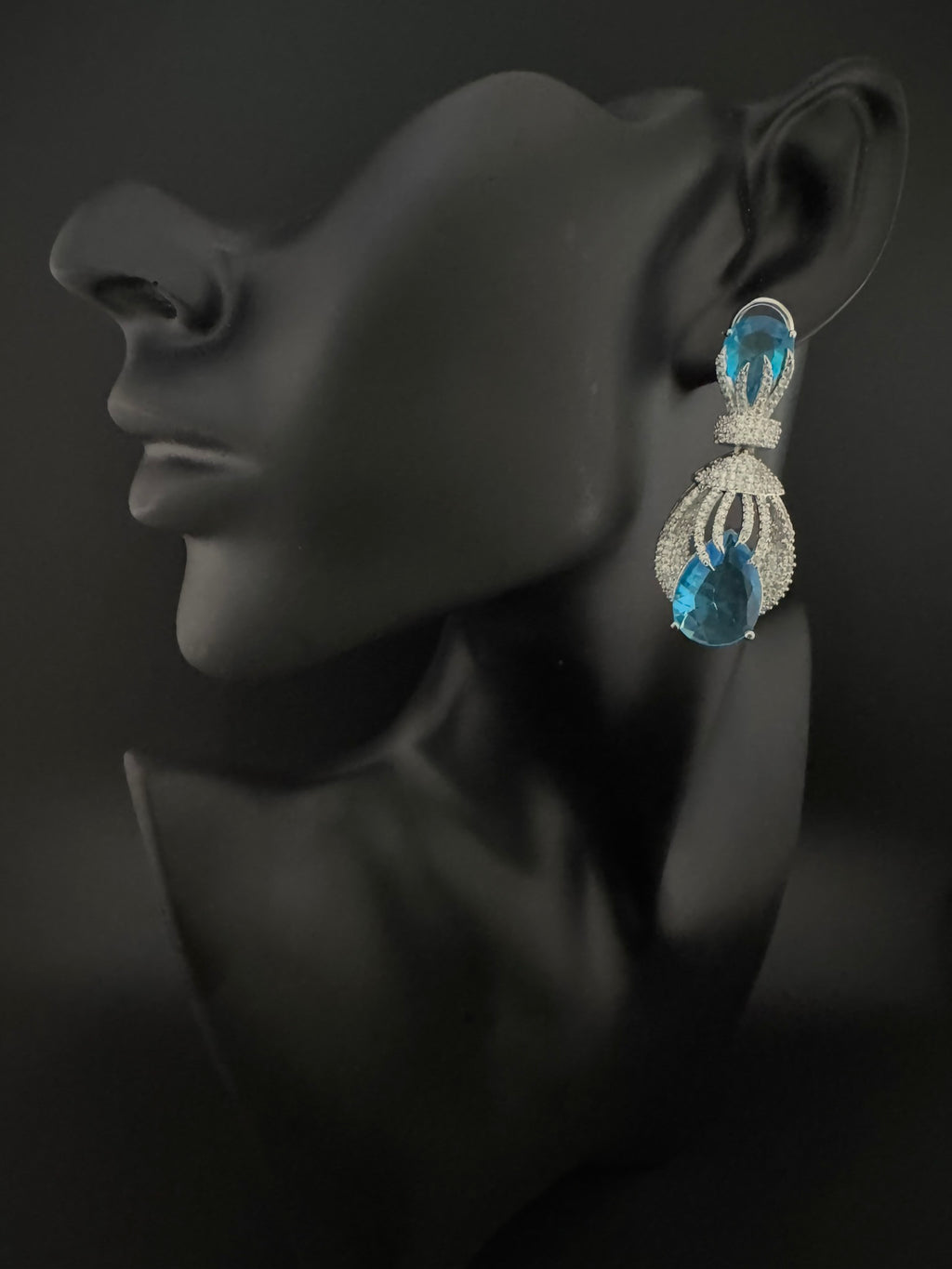 Premium Nano Setting Cubic Zirconia Chandelier earrings with Black Stone