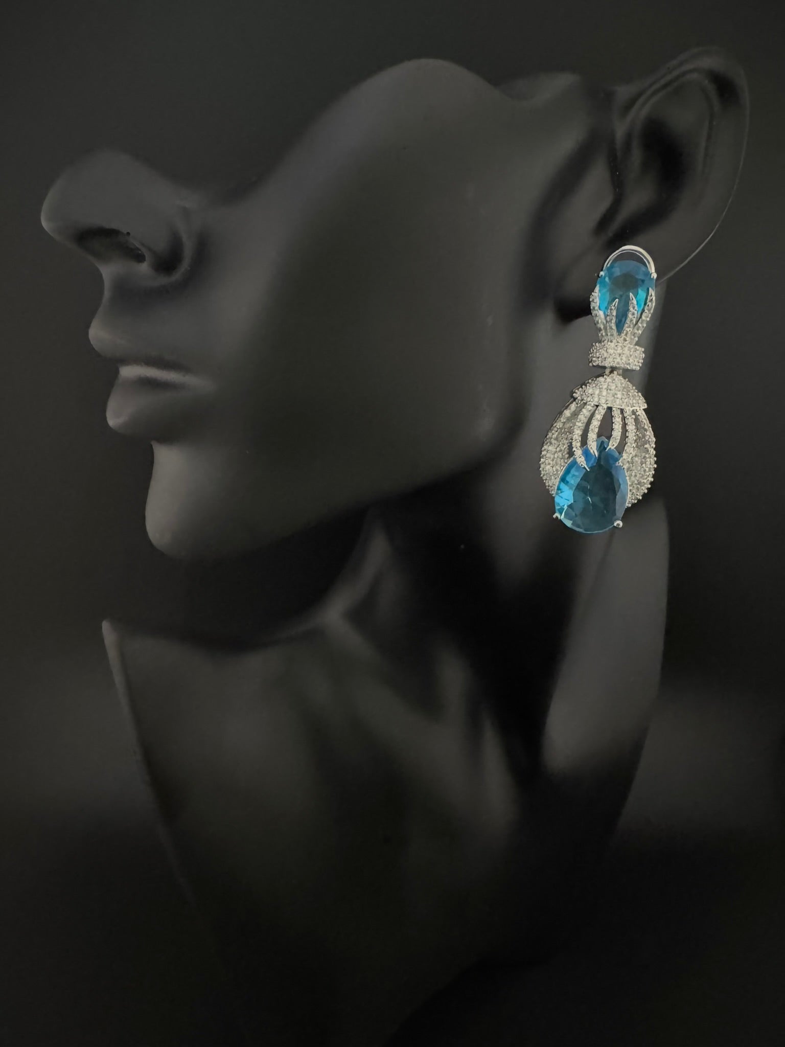 Premium Nano Setting Cubic Zirconia Chandelier earrings with Black Stone