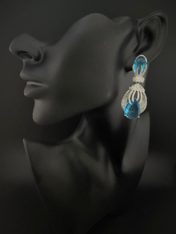 Premium Nano Setting Cubic Zirconia Chandelier earrings with Black Stone