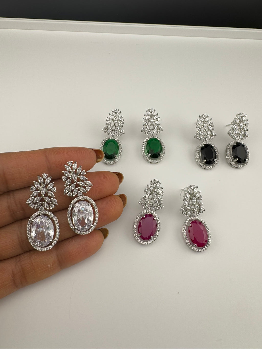 Premium Cubic Zirconia and Crystal stones in silver color earrings