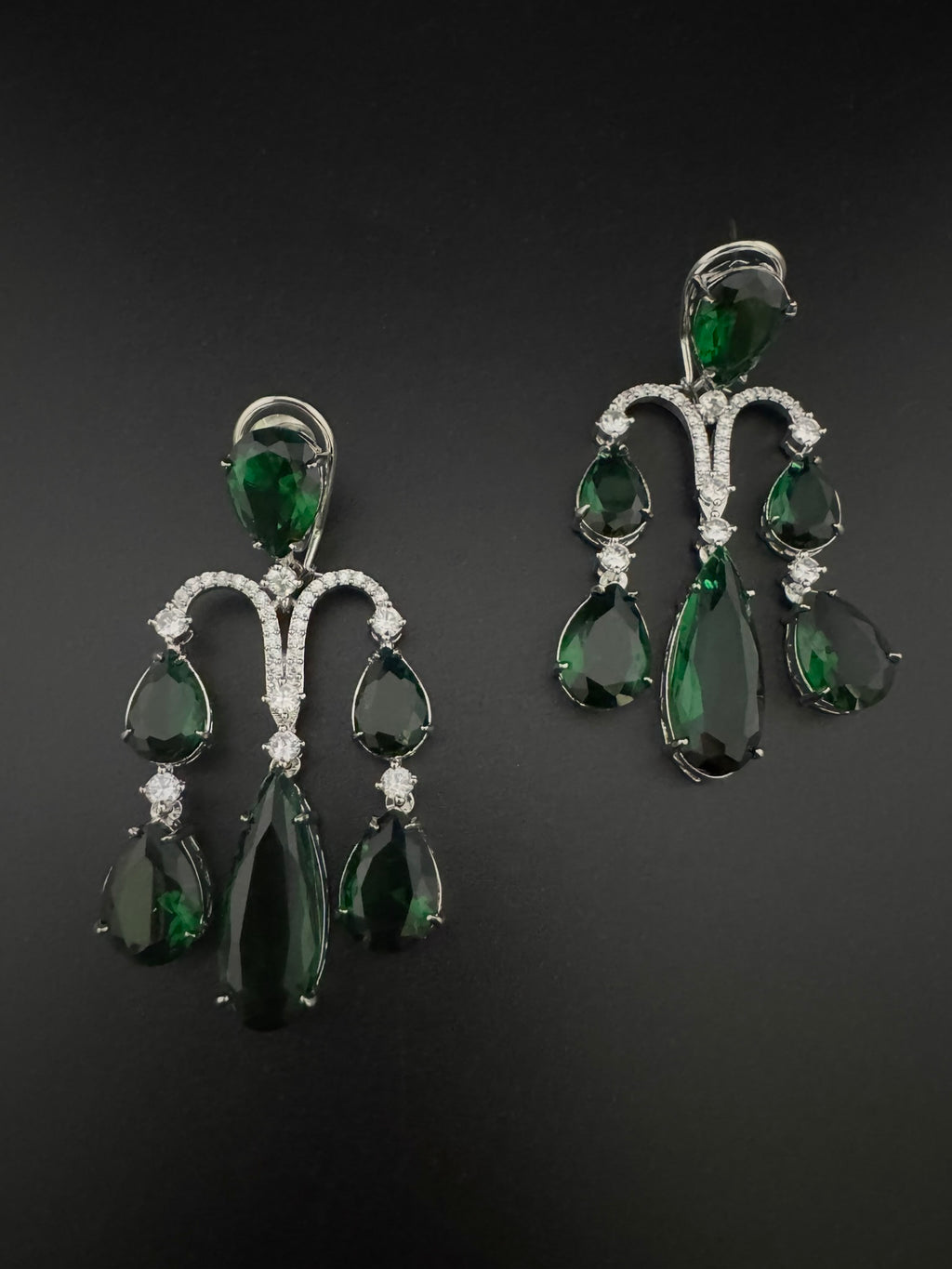 Premium Cubic Zirconia and glass stone in silver color is designer Inspired Statement Long earrings