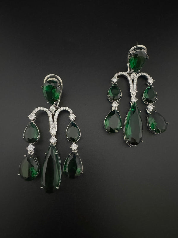 Premium Cubic Zirconia and glass stone in silver color is designer Inspired Statement Long earrings
