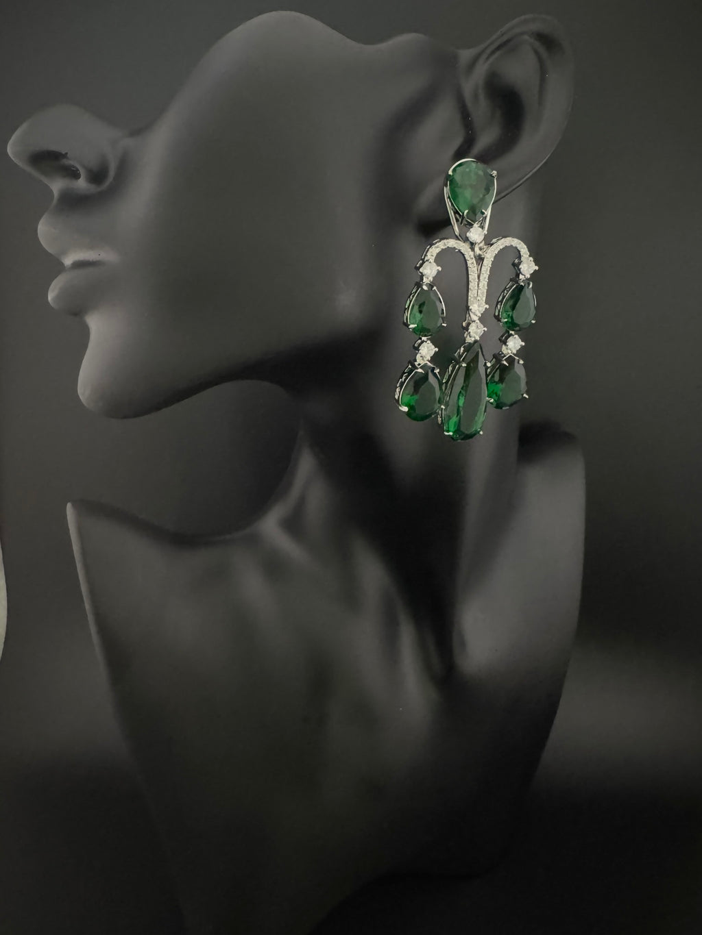 Premium Cubic Zirconia and glass stone in silver color is designer Inspired Statement Long earrings