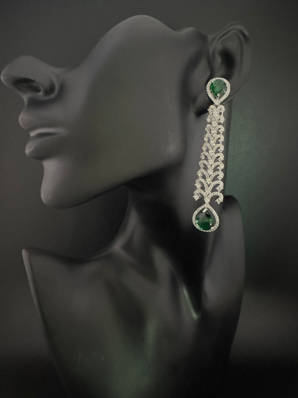 Premium Cubic Zirconia and Crystal stone in silver color is designer Inspired Statement Long earrings