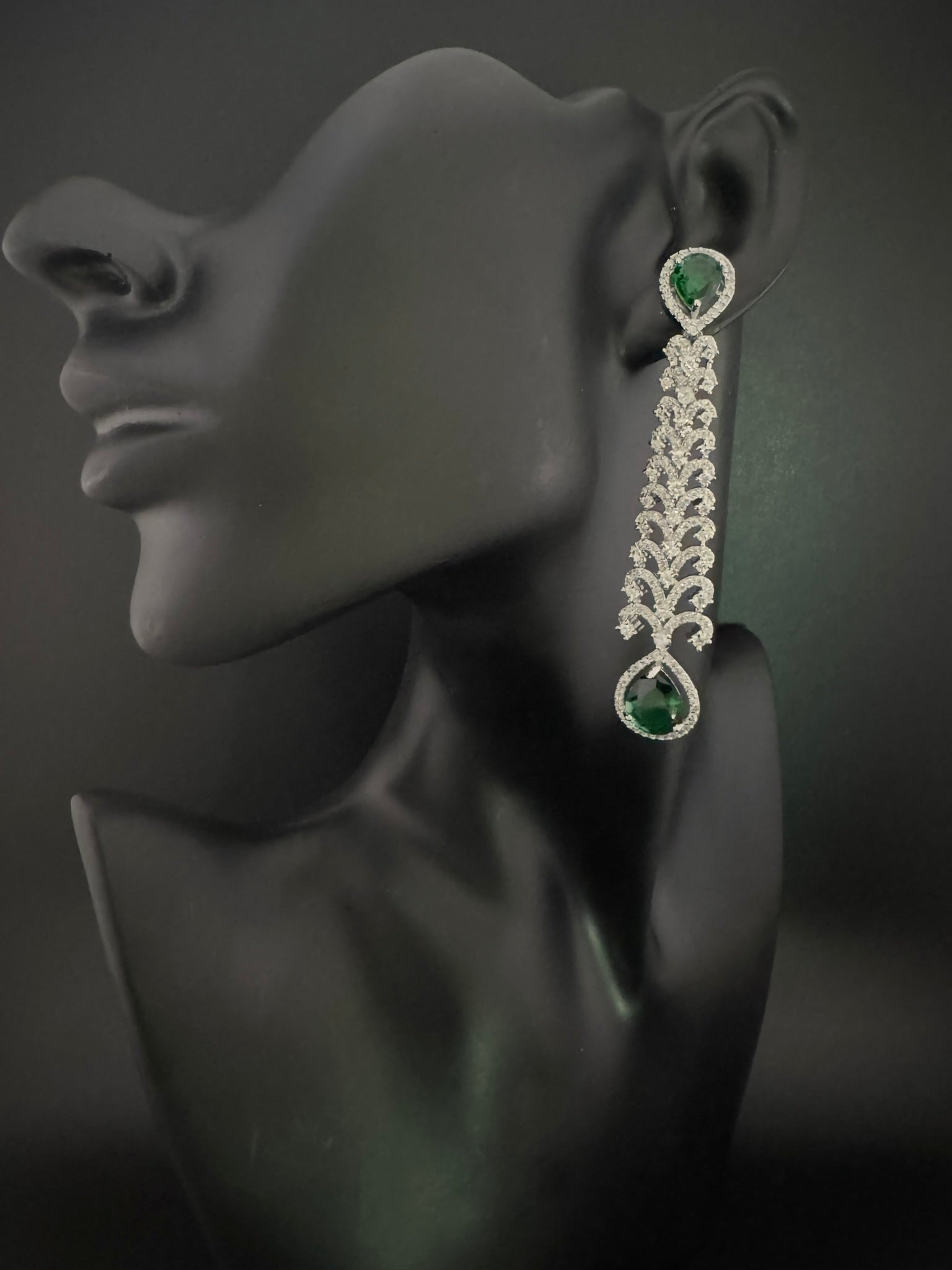 Premium Cubic Zirconia and Crystal stone in silver color is designer Inspired Statement Long earrings