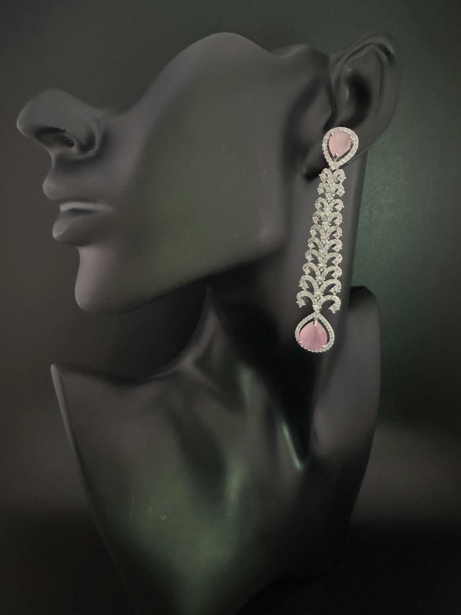 Premium Cubic Zirconia and Crystal stone in silver color is designer Inspired Statement Long earrings