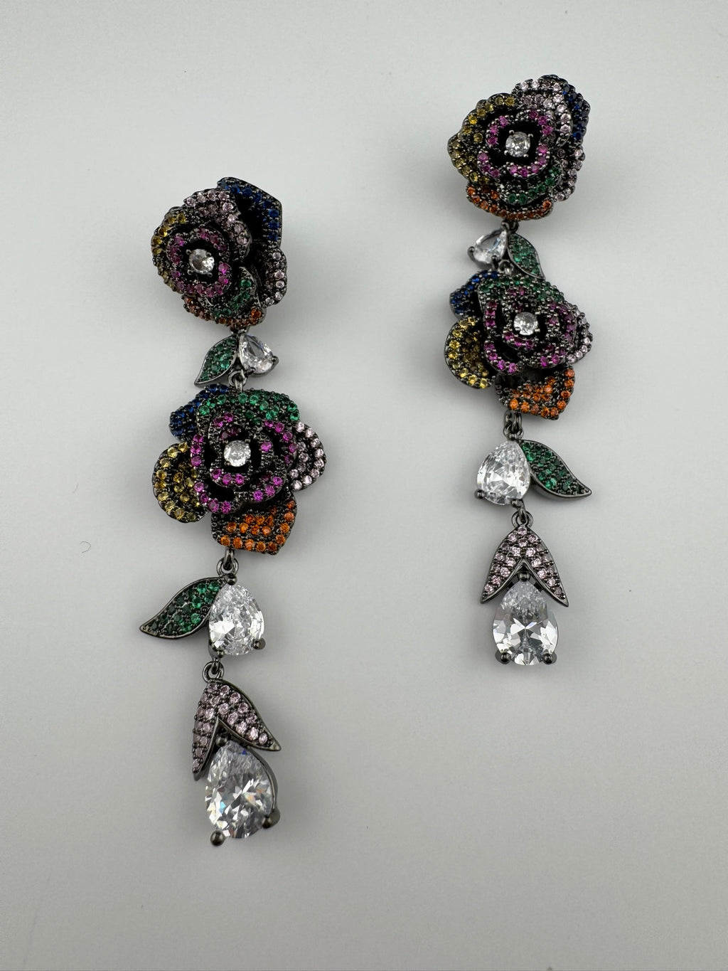 Unique Nano Setting Cubic Zirconia Multicolor Long Rose Earrings