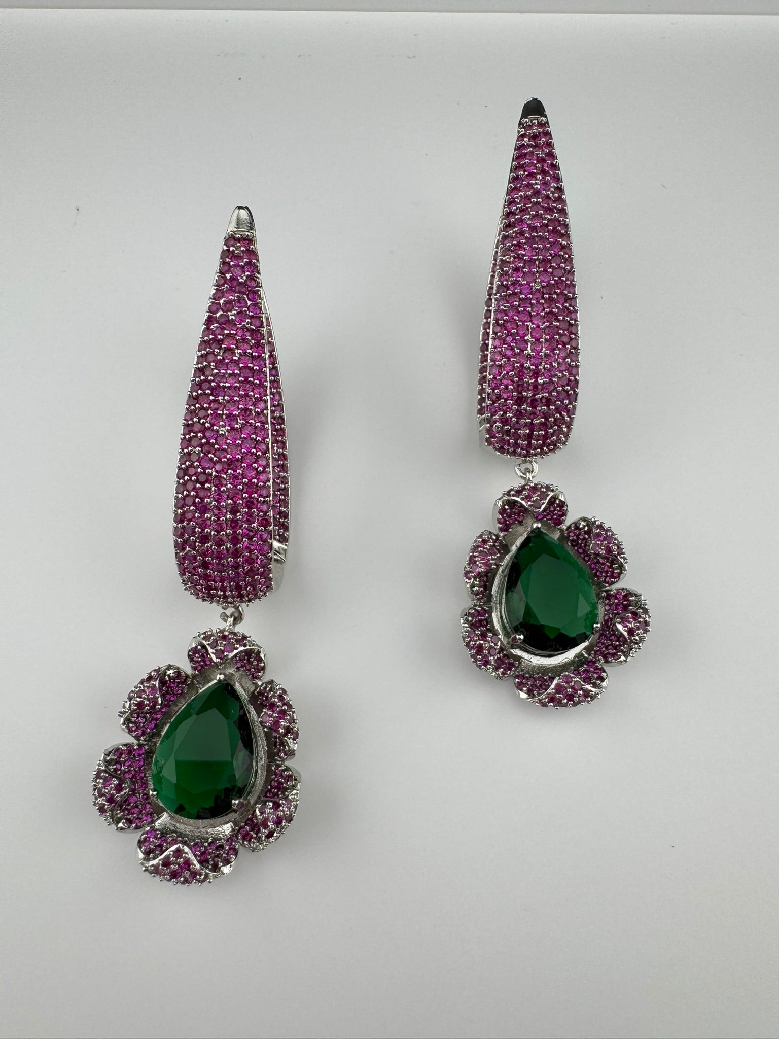 Leaf style Premium Cubic Zirconia, Crystal, Natural stone in silver color Long earrings