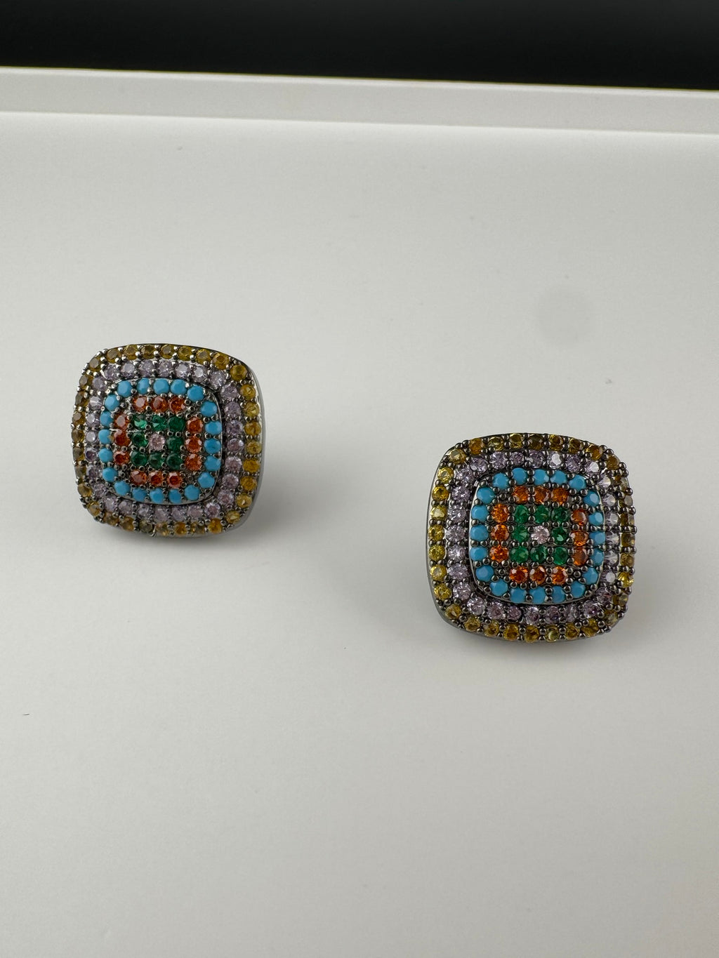 Premium Nano Setting Cubic Zirconia is Victorian designer Inspired Statement Square Stud earring